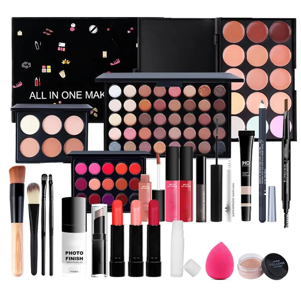 24pcs/set All In 1 Makeup Kit Women Full Kit Fashion Makeup Kit Silky Shimmering Color Face Makeup Concealer Brush Lipstick