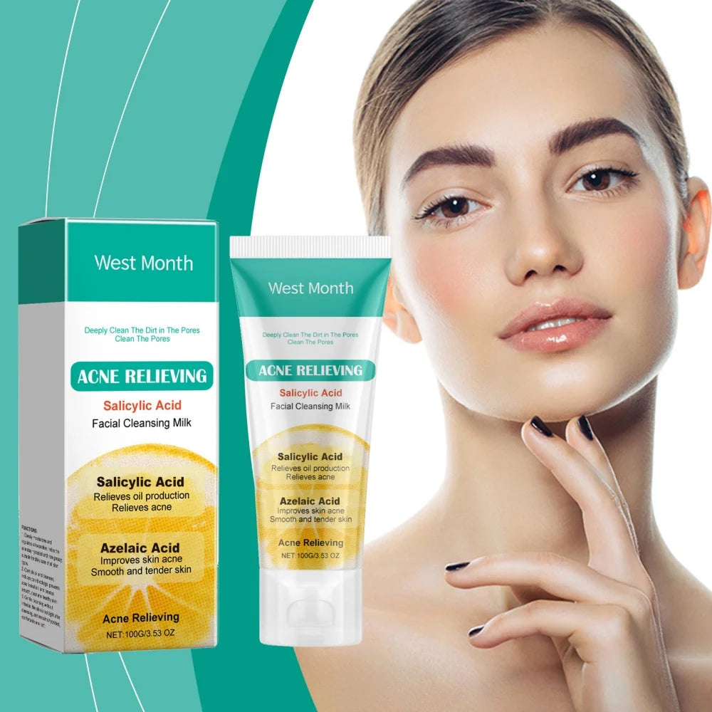 Salicylic acid facial cleanser for acne removal, cleansing, moisturizing, purifying pores, oil control, refreshing skincare