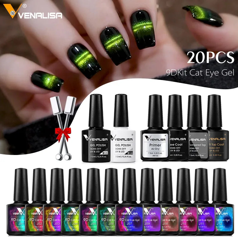 Venalisa 7.5ml Newest Nail Art Design Manicure Enamel 9D Cat Eyes Magnetic Gel Polish Kit Gel Nail Polish Lacquer Varnish