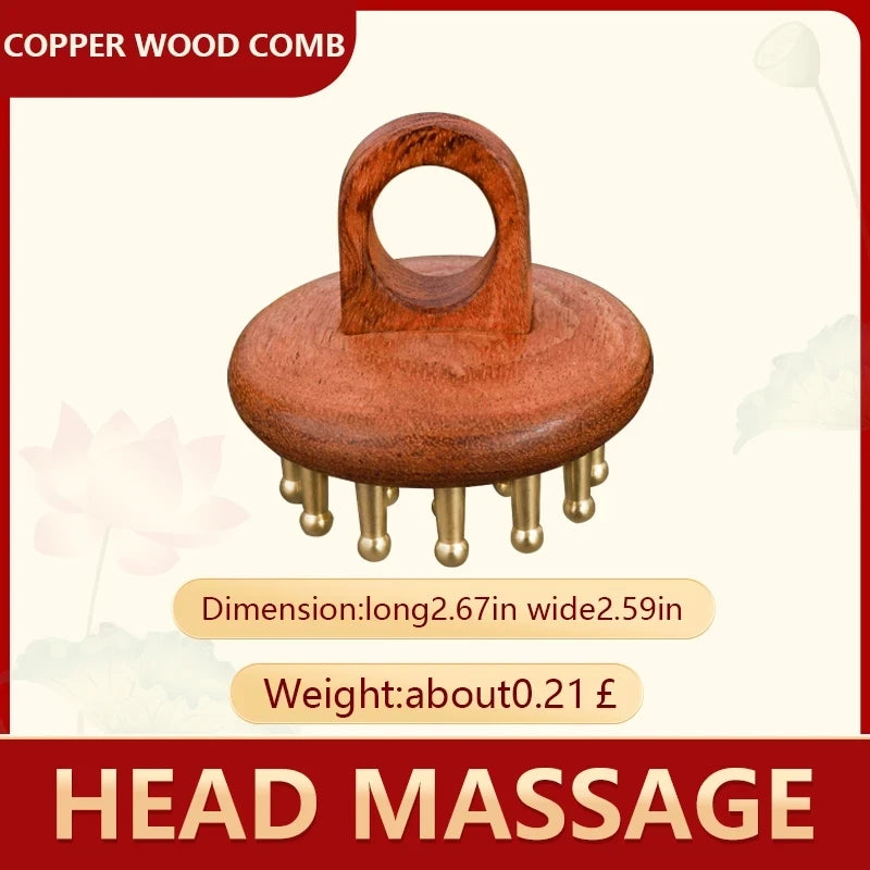 Head meridians massage comb copper wood meridians fine tooth comb needling Guasha scalp relax