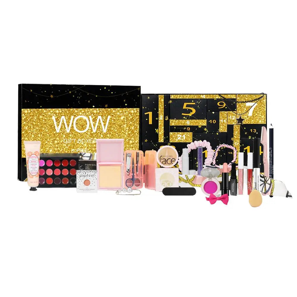 24pcs Christmas Makeup Lit Makeup Advent Calendar 2024 Beauty Christmas Countdown Calendar Eyebrown Pencil Eyeshadow Lipstick