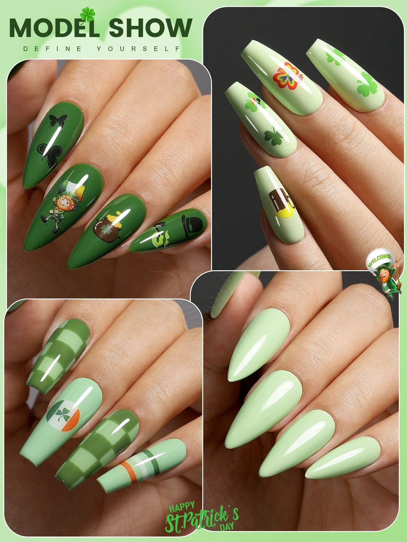 YOKEFELLOW Gel Nail Polish Set 10ml 6Pcs Green Soak Off UV LED Cure Gel Varnish for Nail Art Manicure DIY St. Patrick's Day