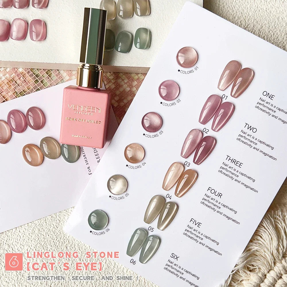 6 Color/Set 15ml Crystal Cat Eye Nail Gel Polish Magnetic UV LED Soak Off Gel Varnish Pink Nail Art Gel Lacquer With Display