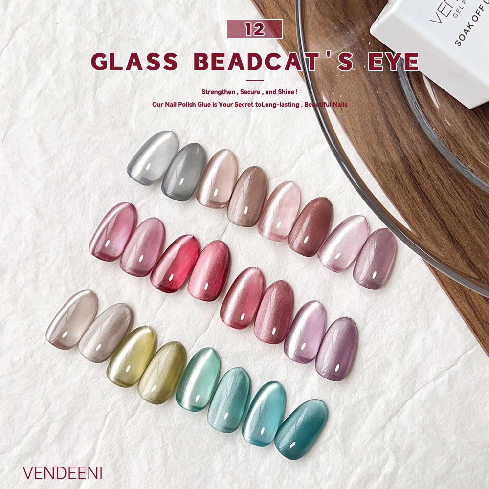 Vendeeni 12 Colors/Set Gem Crystal Cat Eye Gel Nail Polish Magnetic UV Soak Off Gel Varnish Glass Bead Cat Eye Gel With Display