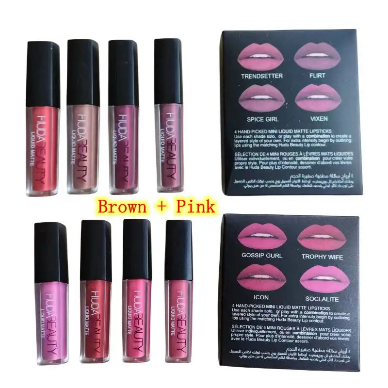 1.9ml x 4pcs Lipstick Set Matte Lip Gloss Waterproof Lip Glaze Tint Non-stick Non-Fading Lips Huda Lip Makeup Cosmetic Lip Care