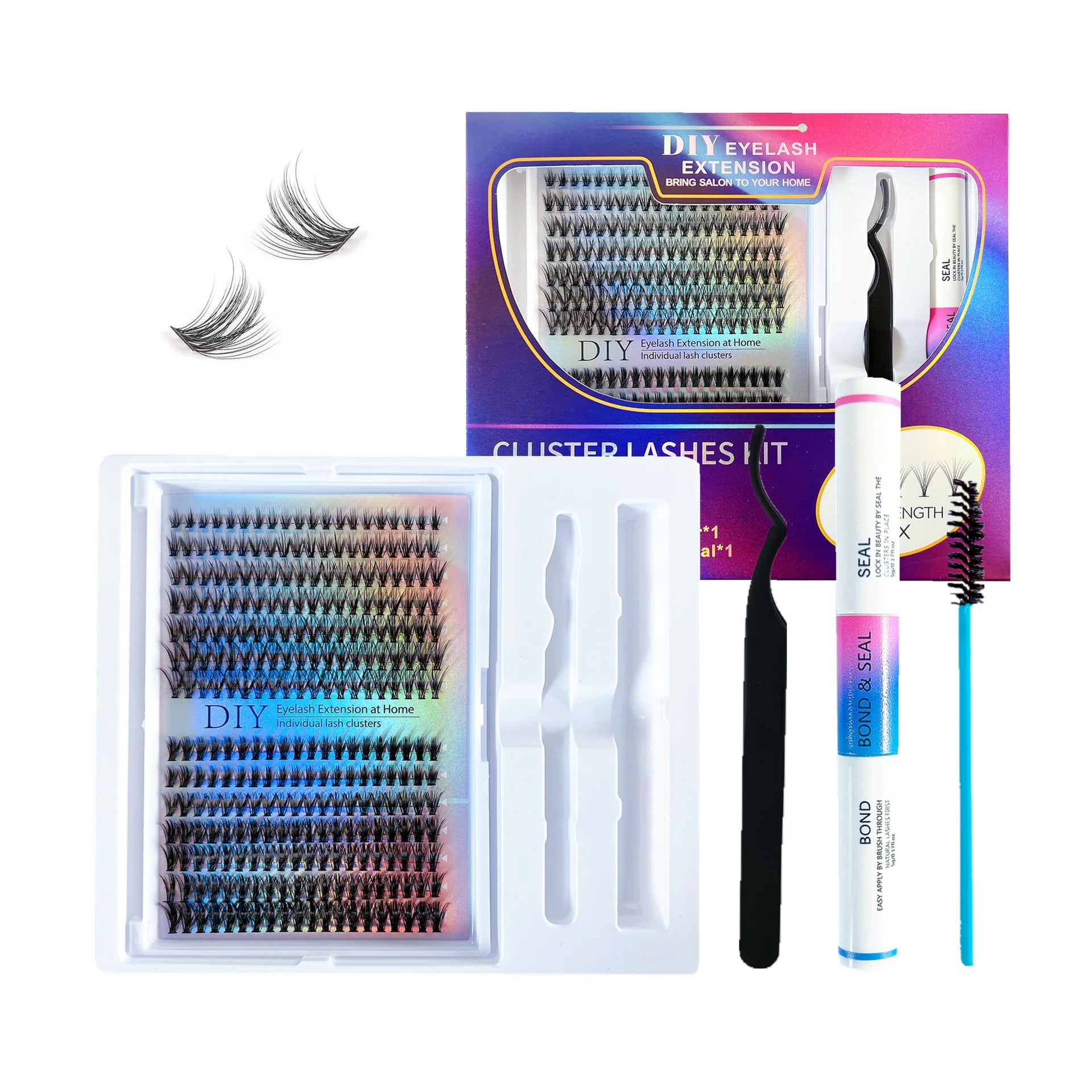 DIY 280 Cluster False Eyelash Extensions Kit Natural Soft Segmented Self grafting Lashes Bond and Seal Glue Brush Makeup Tools