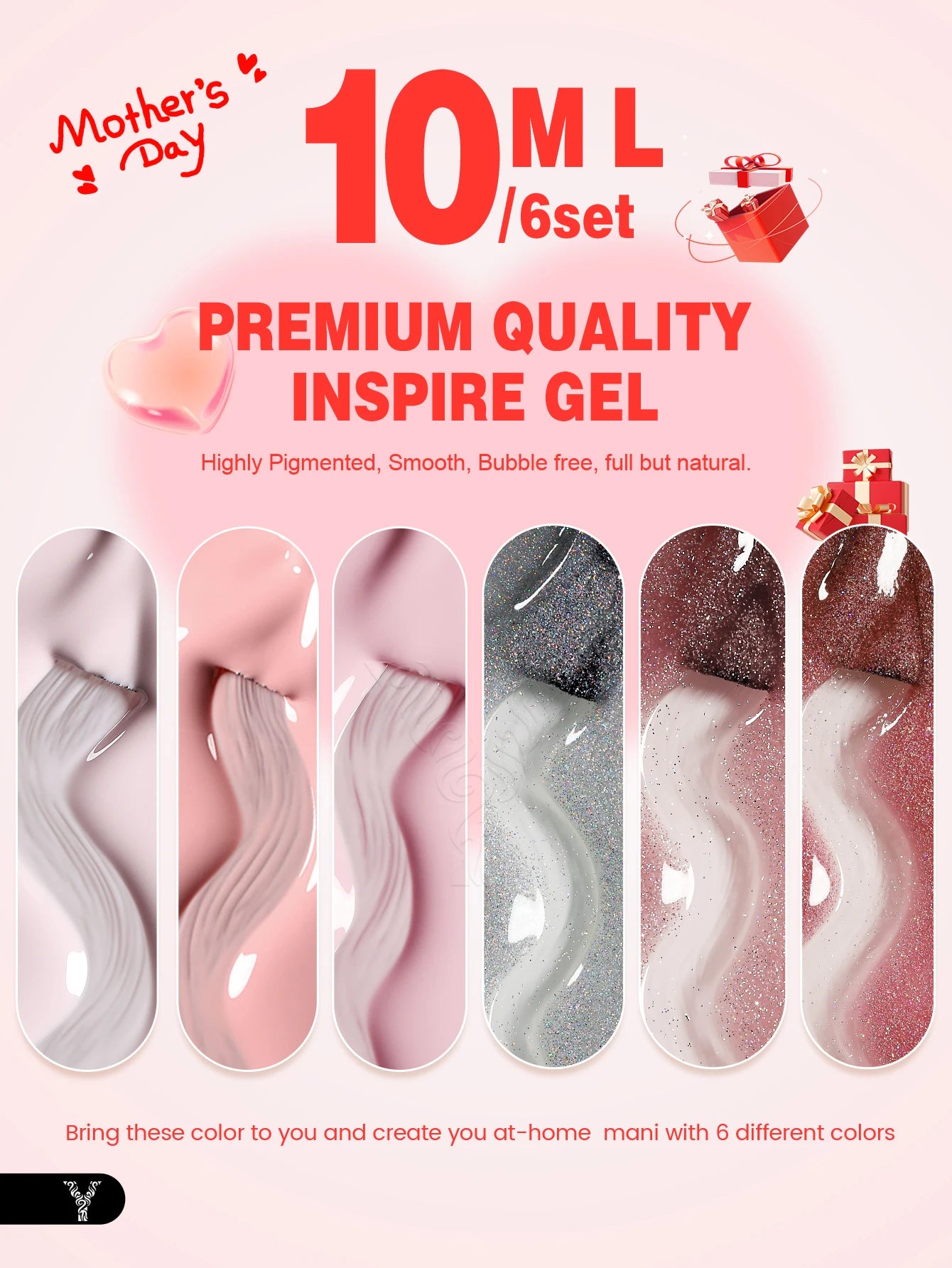 NEW SET YOKEFELLOW 6/PCS Pastel Pink Glitter Pink Set Spring Summer Gel Polish Soak off for Summer DIY Salon Home Manicure 10ML