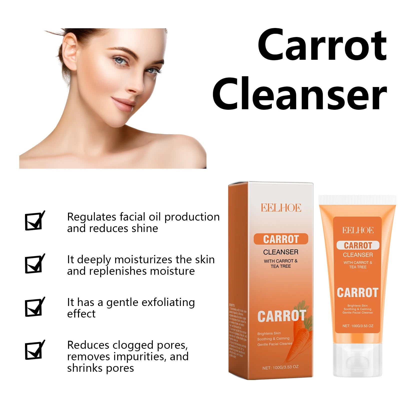 EELHOE Facial Cleanser Deep Cleansing Moisturizing Skin Tightening Blackhead Removal Skin Care Face Wash Cleanser Skin Care 100g