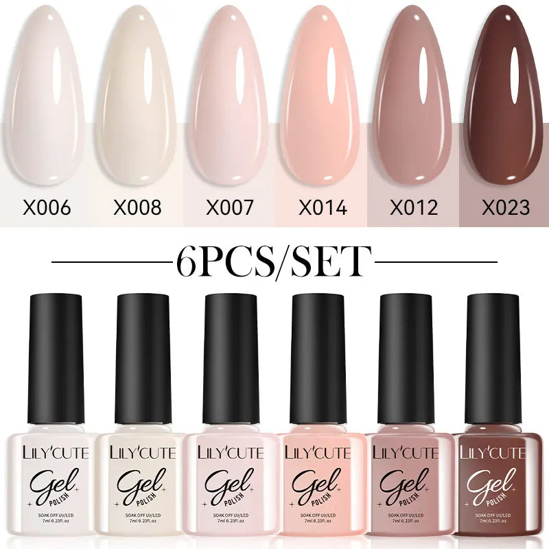 LILYCUTE 6Pcs/set 7ml Coffee Series Gel Nail Polish Kit