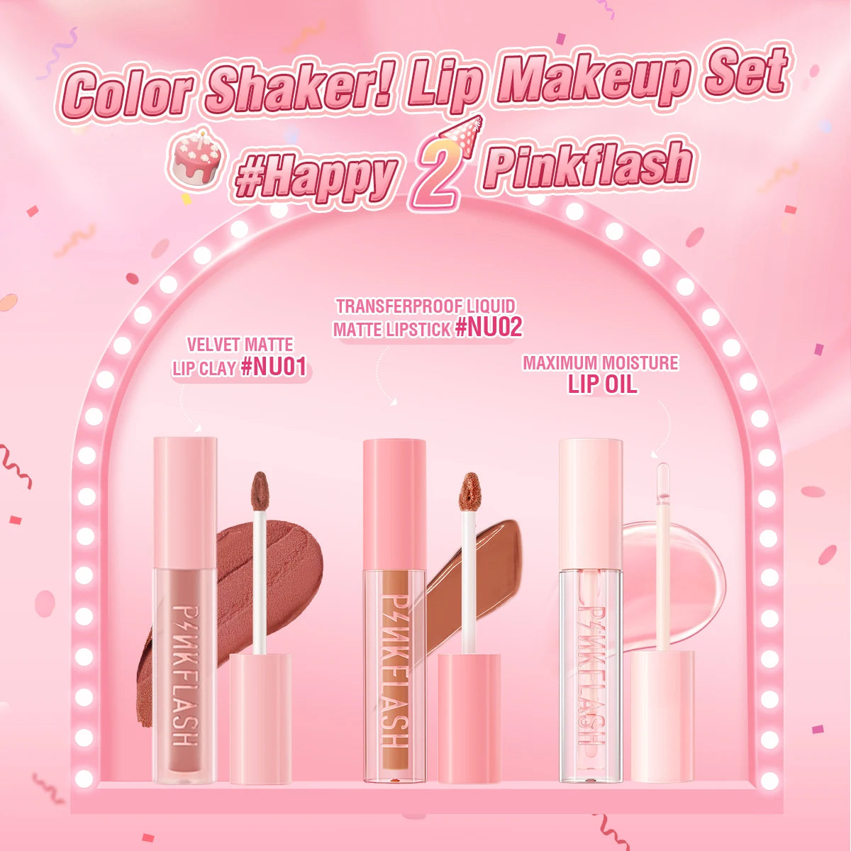 PINKFLASH 2 Anniversary Full Makeup Sets Waterproof Liquid Lipstick Face Concealer Eyeshadow Palette Mascara Eyebrow Cosmetics