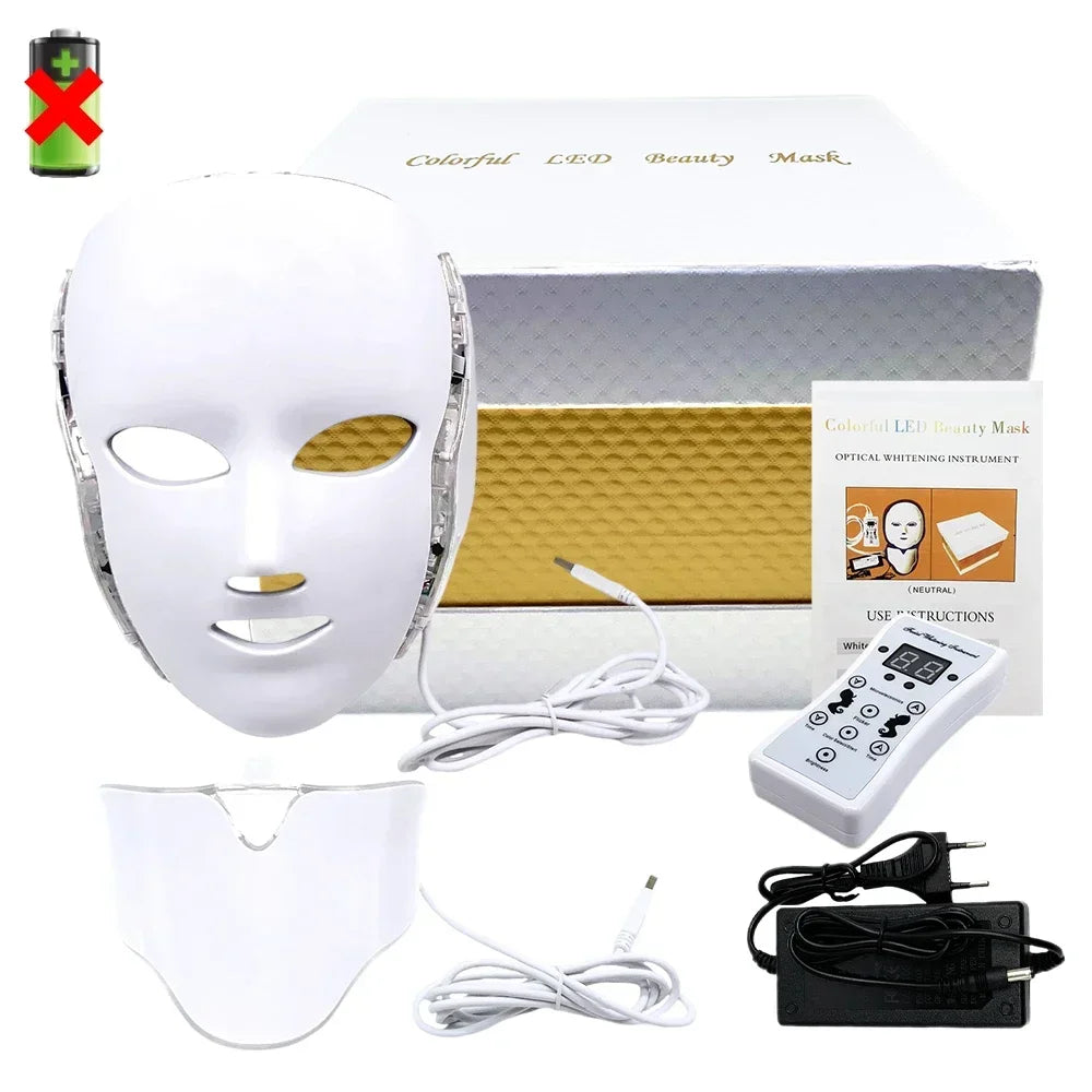 Electrical Cosmetic 7 Wavelength LED Biology Colorful Light Therapy Mask for Face Neck Korean Skin Care Facial Beauty Machine