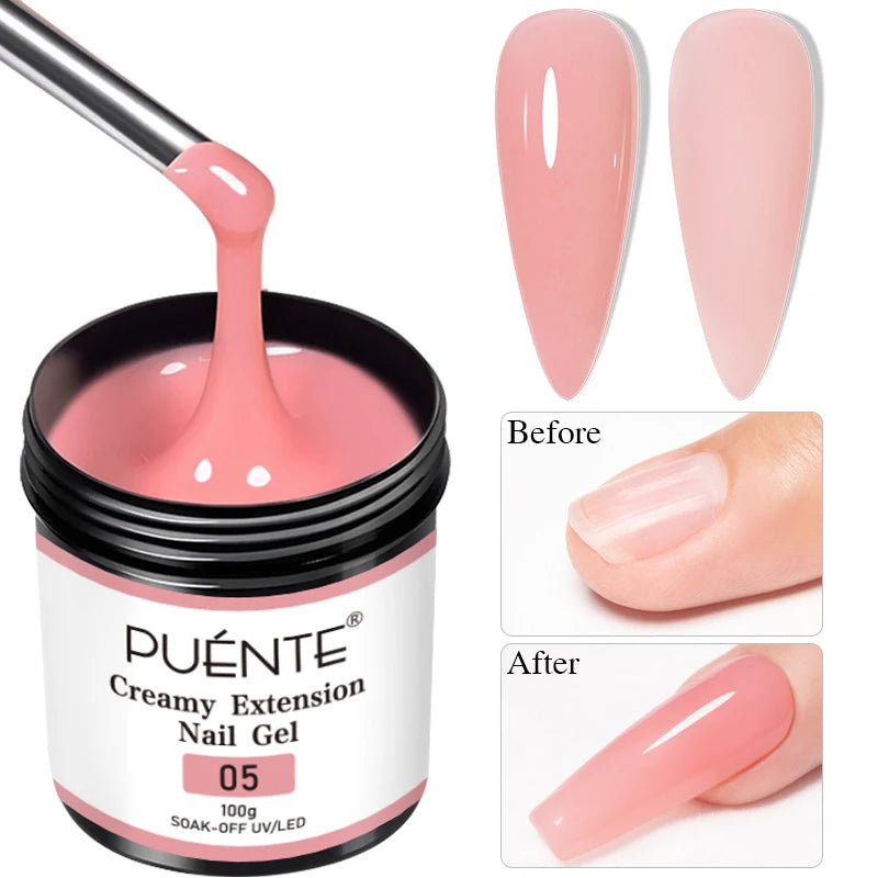 PUENTE 100g Creamy Extension Nail Gel Clear White Nude Pink Color Big Volume Builder Nail Gel Soak Off UV Gel For Nail Extension