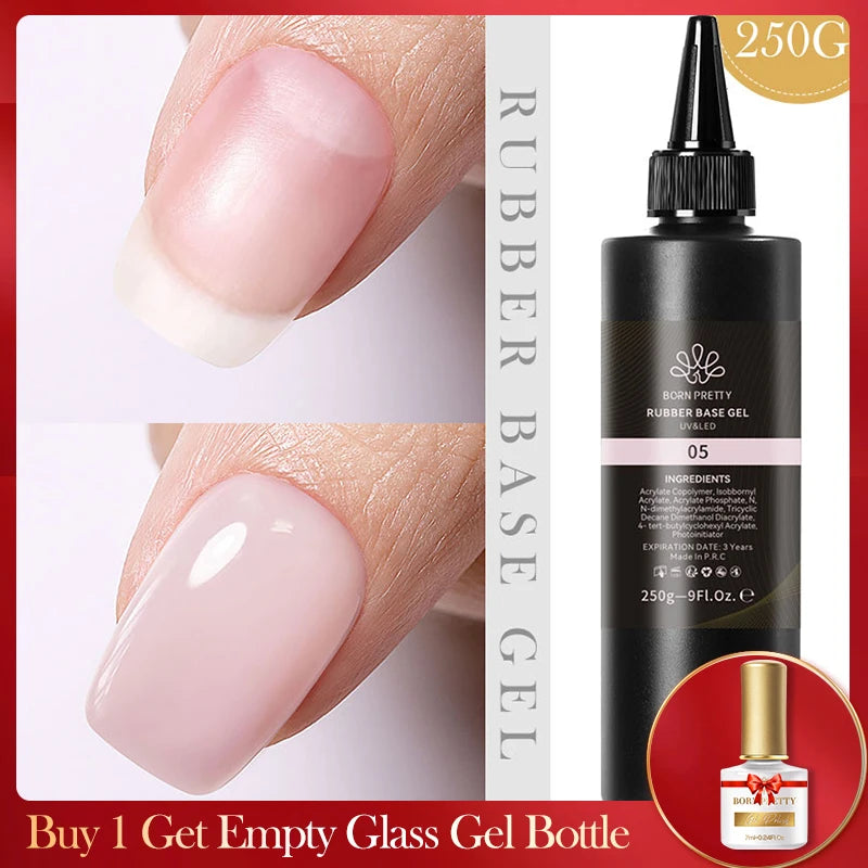 BORN PRETTY 250g Super Top Coat Base Gel Soak off UV LED Drying Long Lasting Semi Permanent Jelly Nude Pink Gel Nail Polish