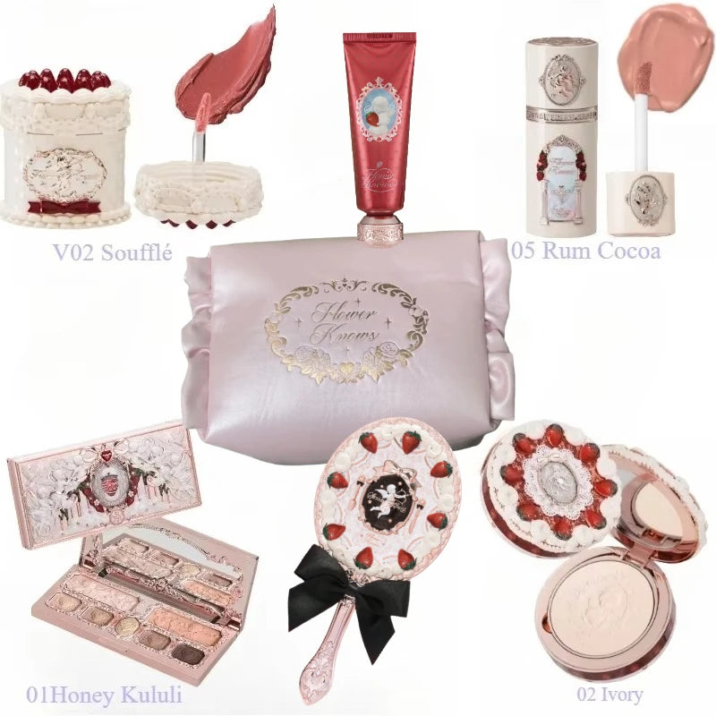 Flower Knows Strawberry Cupid Collection Makeup Set Sweetheart Gift Set Lip Mud Liquid Blush Face Palette All In One Make Up Kit