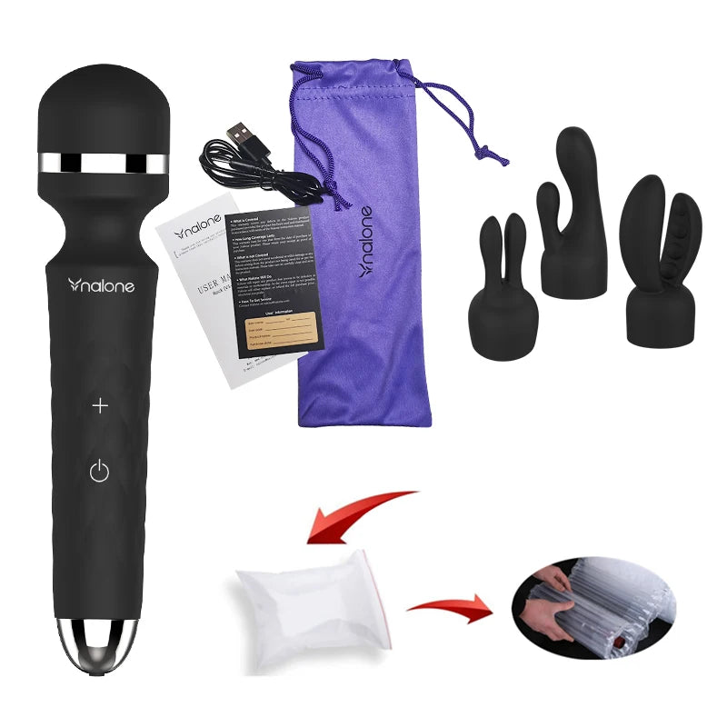 Nalone Powerful Vibrator 3 Nozzles USB Recharge Magic Wand