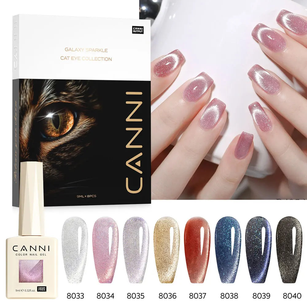 HEMA FREE CANNI Nail Gel Polish VIP Kit 9ml Galaxy Sparkle Glitter Nail Gel Kit Soak Off UV LED Gel Varnish Pigmented Paint Set