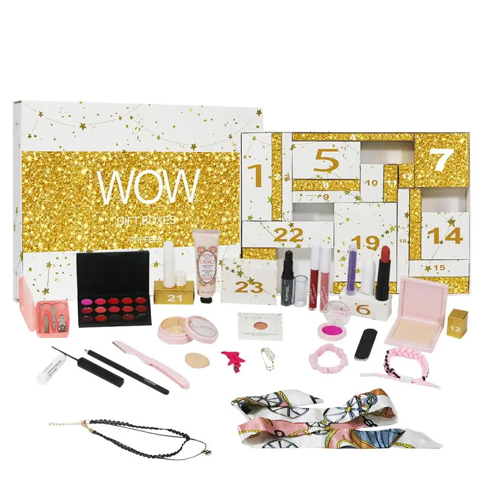 24 Days of Christmas Countdown Calendar box 24pcs girl makeup set All In One Makeup Kit Eyeshadow Lipstick Lip Gloss Foundation