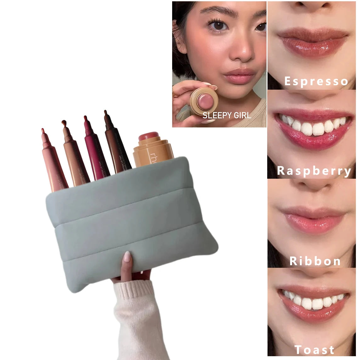 Christmas Makeup Gift Set High Shine Moisturizing Lip Gloss collection Pocket Blush Stick Multi-Functional with Makeup Bag