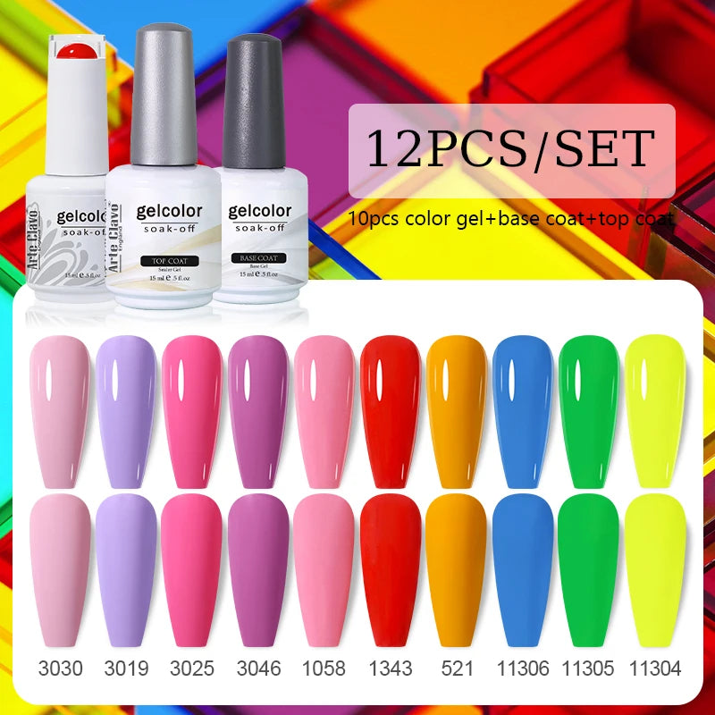 Arte Clavo 10/12/20pcs Gel Nail Polish Set 116 Colors Manicure Semi Permanent Soak Off UV  LED Design Nail Art Gel Varnish Kit