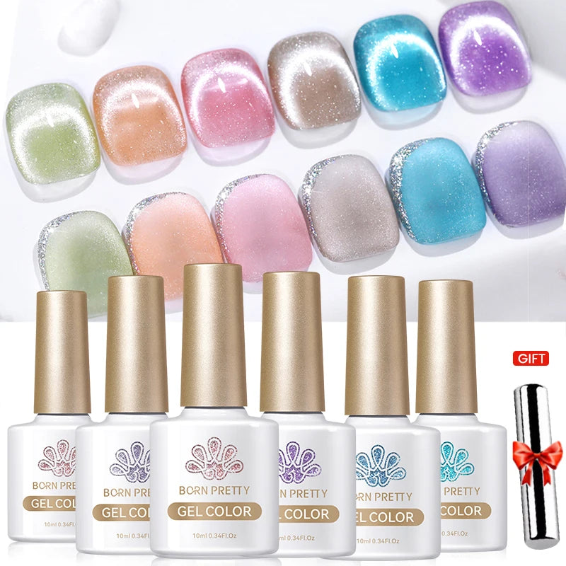 BORN PRETTY 6PCS Gel Polish Set 9D Polaris Cat Magnetic Soak Off UV LED Polish DIY Nail Art Manicure Varnish Base Top Coat