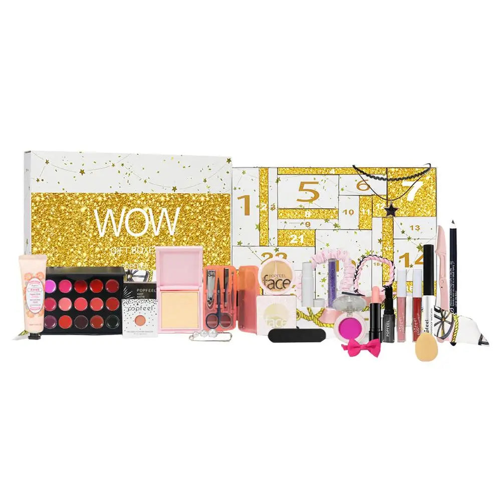 24pcs Christmas Makeup Lit Makeup Advent Calendar 2024 Beauty Christmas Countdown Calendar Eyebrown Pencil Eyeshadow Lipstick
