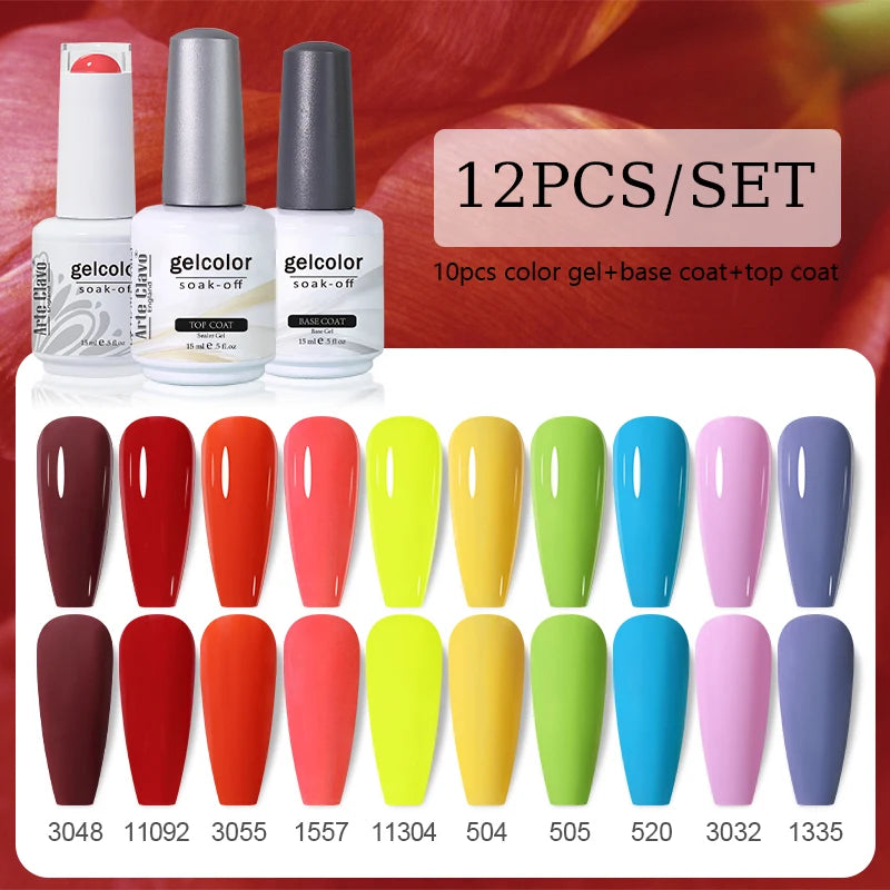 Arte Clavo 10/12/20pcs Gel Nail Polish Set 116 Colors Manicure Semi Permanent Soak Off UV  LED Design Nail Art Gel Varnish Kit