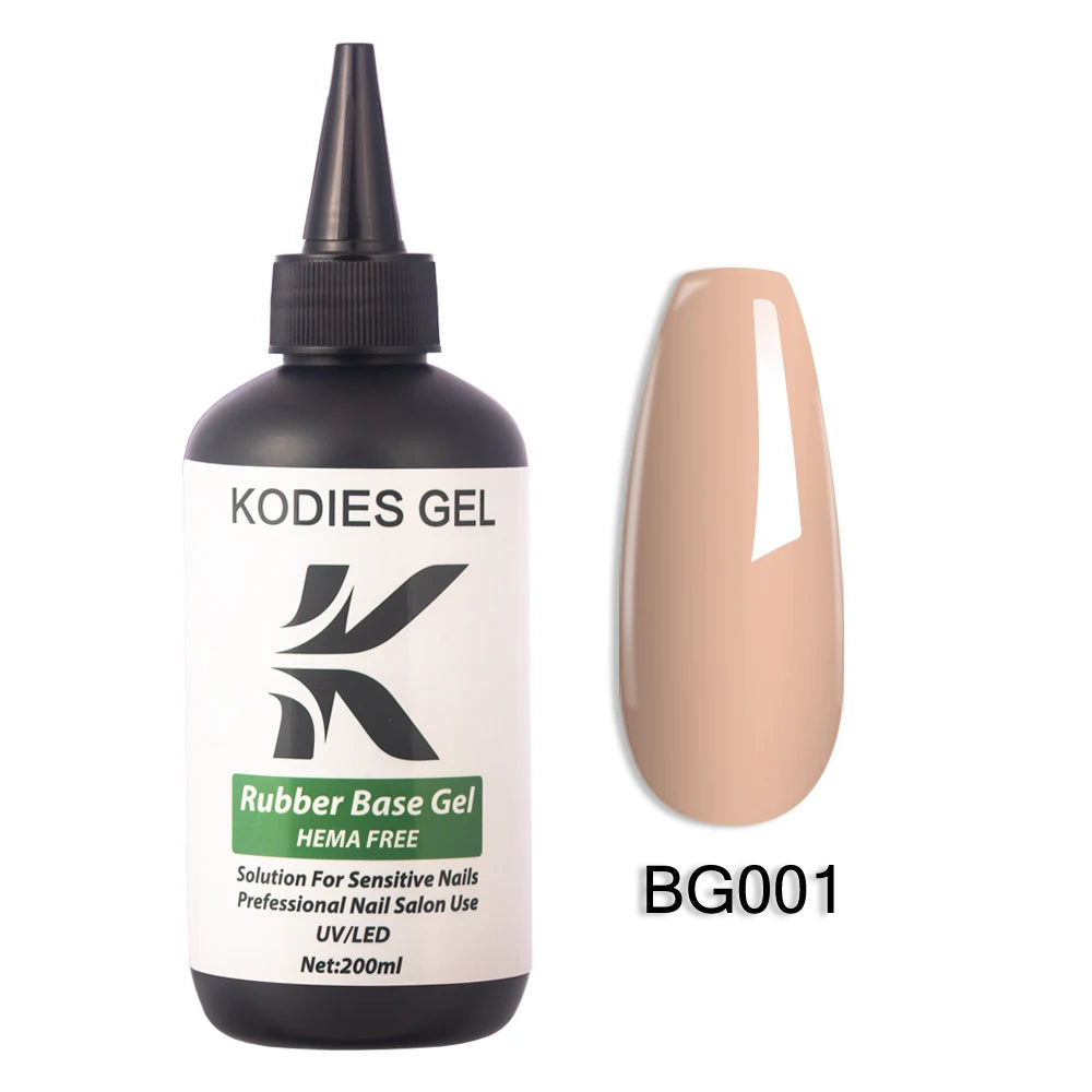 KODIES GEL HEMA Free Rubber Base Gel Nail Polish 200ML UV Semi Permanent Vegan Gel Varnish Bulk Refill Manicure Salon Quality