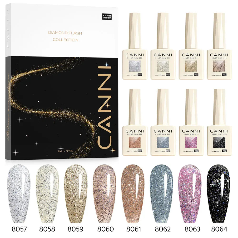 CANNI VIP Kit Hema Free Nail Gel Polish Crystal Cat Eye Sparkle Diamond Semi Permanent Soak Off UV LED Gel Varnish 9ml*8pcs