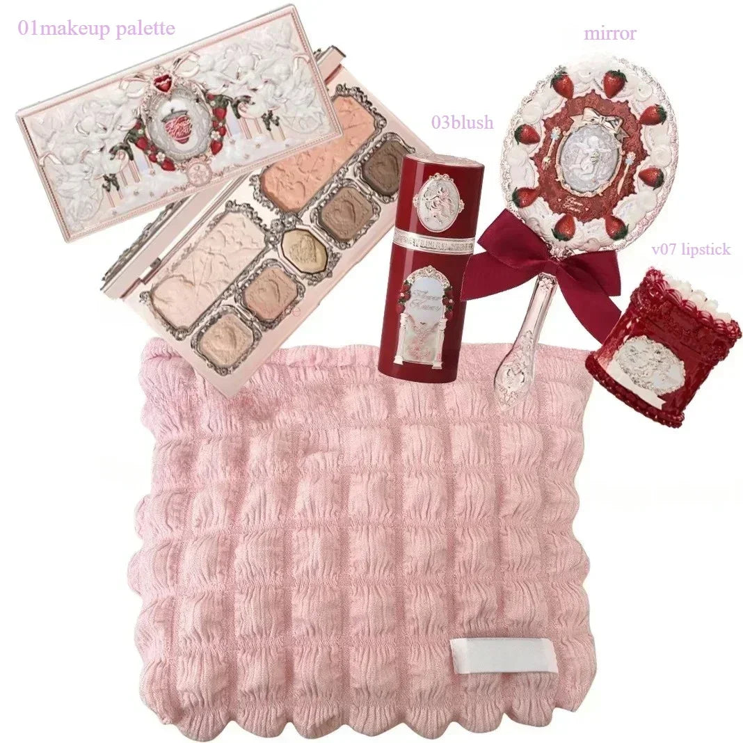 Flower Know Strawberry Cupid Makeup Gif Box Eyeshadow Liquid Cheeks Red Lips Clay Powder 9pcs/ set