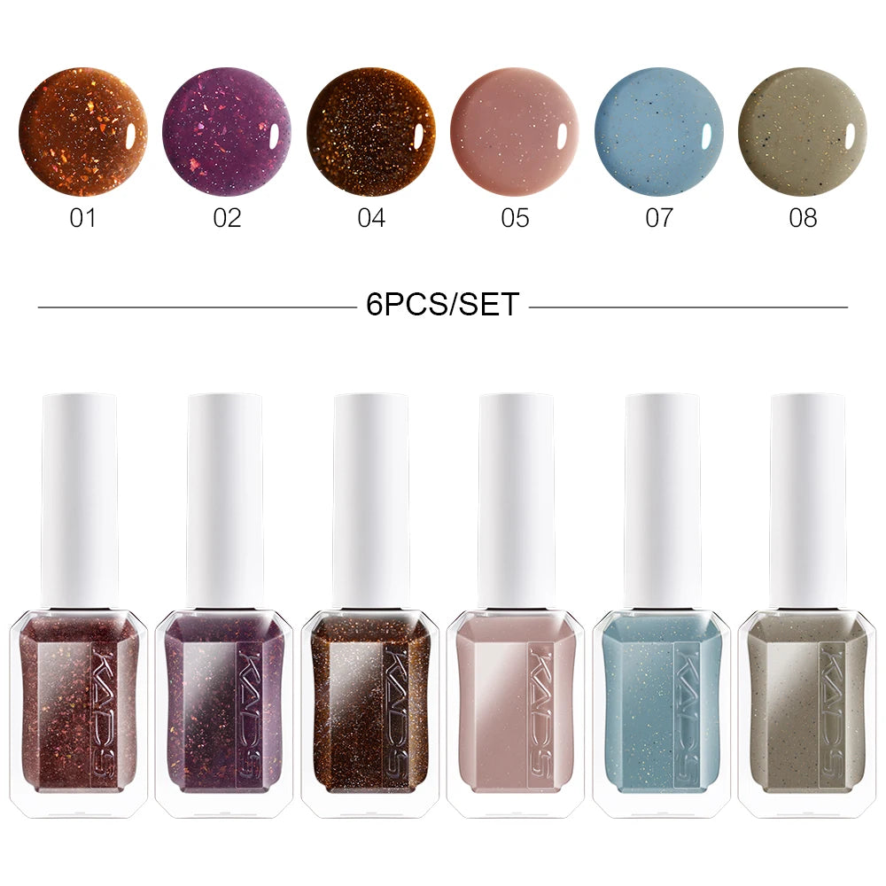 KADS 9/6 Pcs Nail Polish Set 11ml Manicure Lacquer Nail Art Varnish Kit Flakies Reflective Glitters 24K Gold Foil Top Coat