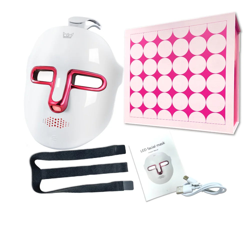 Red Light Therapy Mask 7 Colors LED Face Mask Wireless with USB Rechargeable for Skin Tightening Wrinkle Reduction Beauty Device