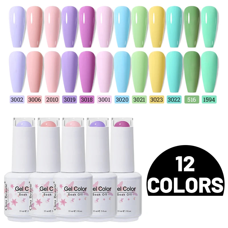 Clou Beaute 10/12/20/24pcs Gel Nail Polish Set Color 15ml White Glass Bottle Nail Art Kit Semi Permanent Gellack Nail Varnish