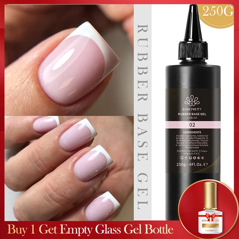 BORN PRETTY 250g Super Top Coat Base Gel Soak off UV LED Drying Long Lasting Semi Permanent Jelly Nude Pink Gel Nail Polish