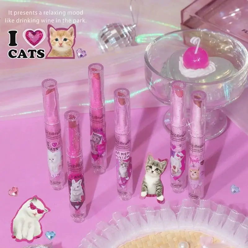 FLORTTE Love Shape Lipstick Flower Jelly Water Lip Gloss Clear Light Hydrating Lip Tint Non-stick Cup Korea Cosmetic