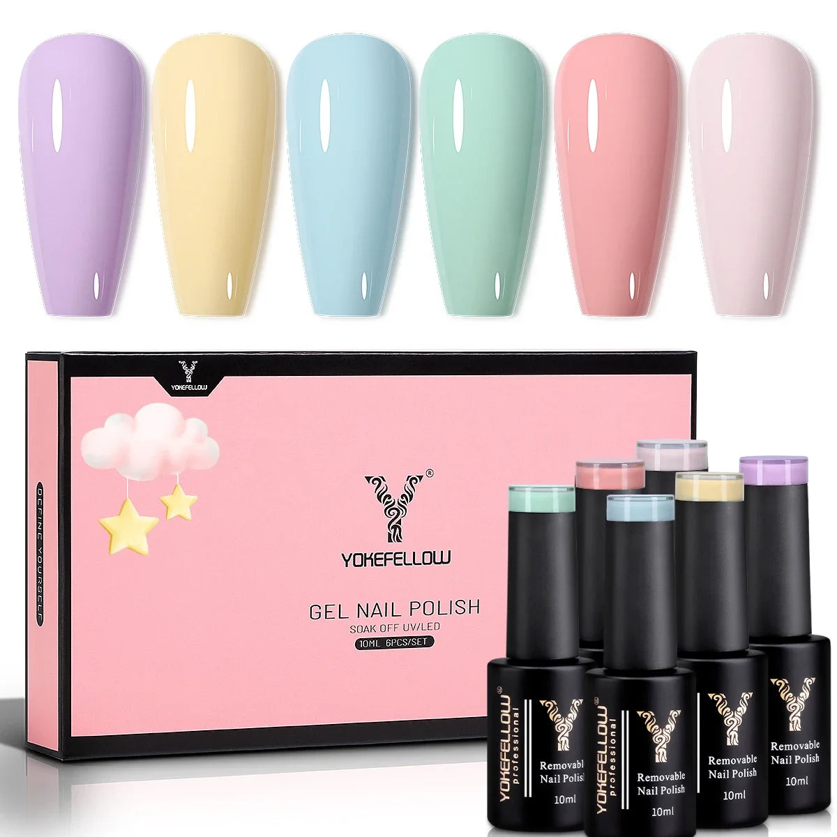 NEW SET YOKEFELLOW 6/PCS Pastel Pink Glitter Pink Set Spring Summer Gel Polish Soak off for Summer DIY Salon Home Manicure 10ML