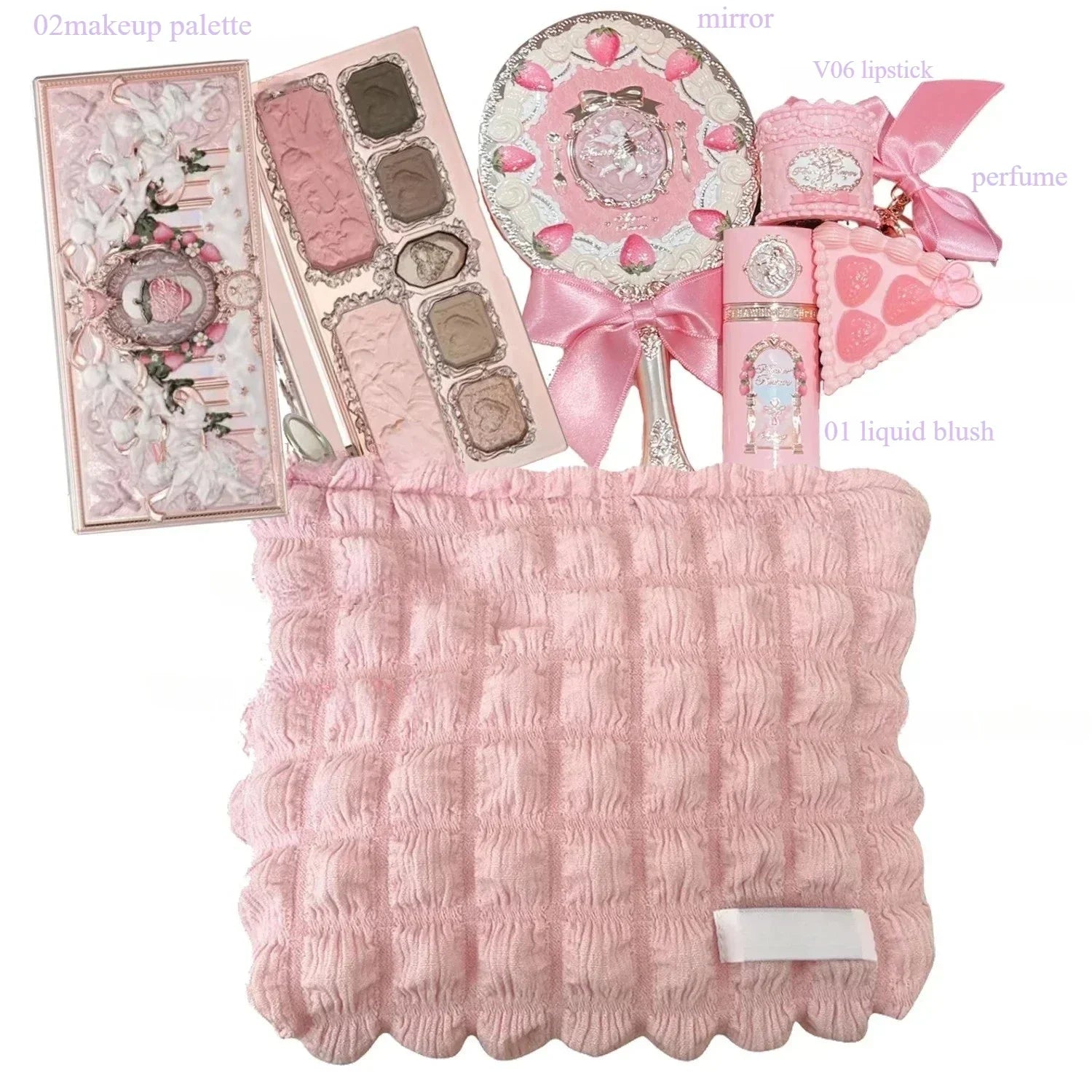 Flower Know Strawberry Cupid Makeup Gif Box Eyeshadow Liquid Cheeks Red Lips Clay Powder 9pcs/ set