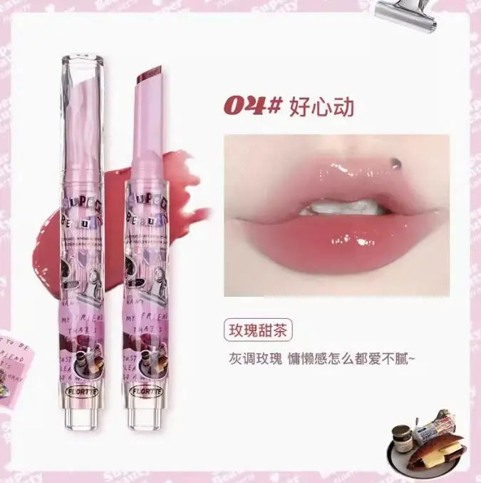 FLORTTE Korean Lipstick Vegan Hydrating Lip Balm Long Lasting Lip Tint Makeup Lip Plumper Gloss