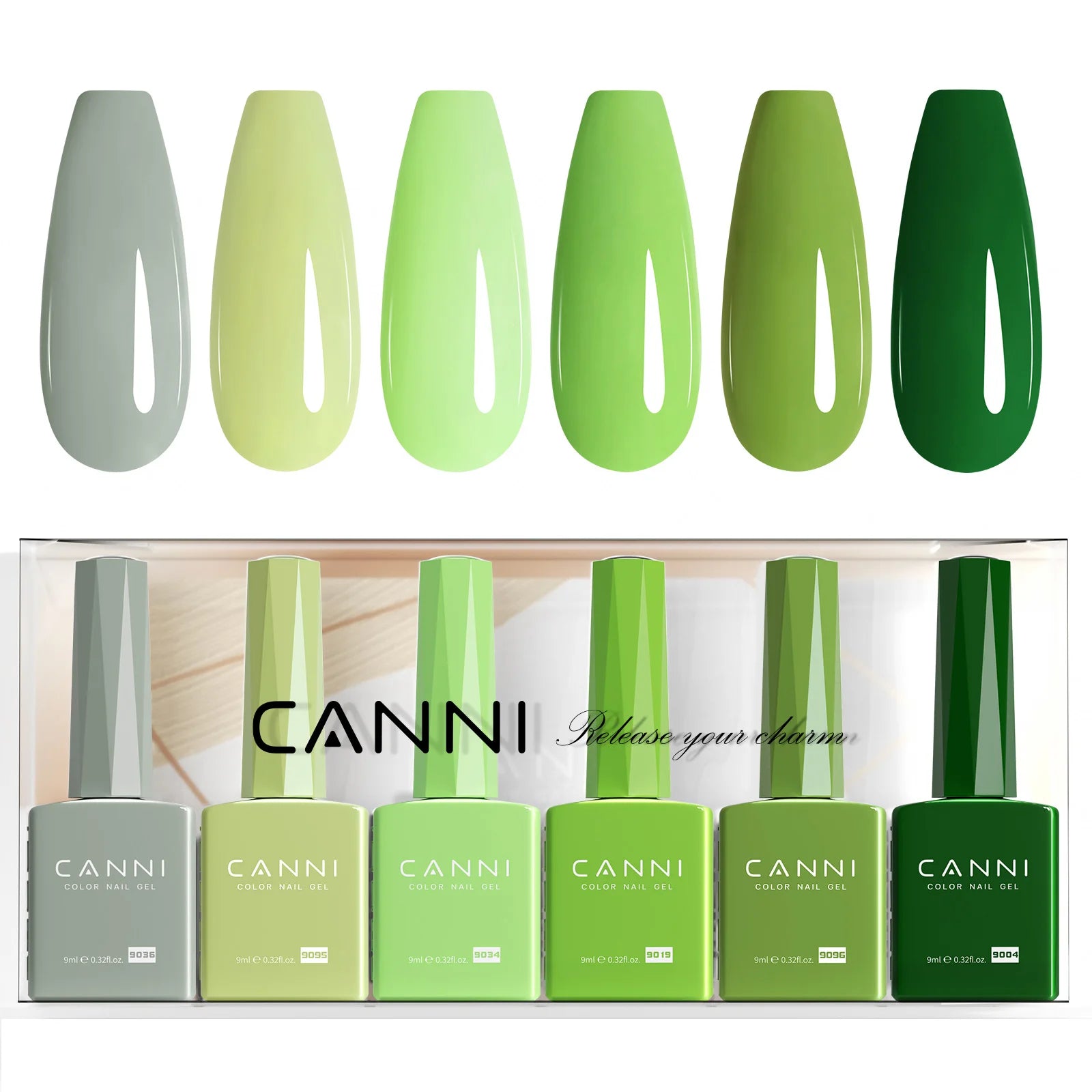 CANNI 6pcs/Lot 9ml HEMA FREE Green Nail Gel Polish UV LED Colorful Long-lasting Forest Fern Fusion Kit Nail Gel Colors Set-2314