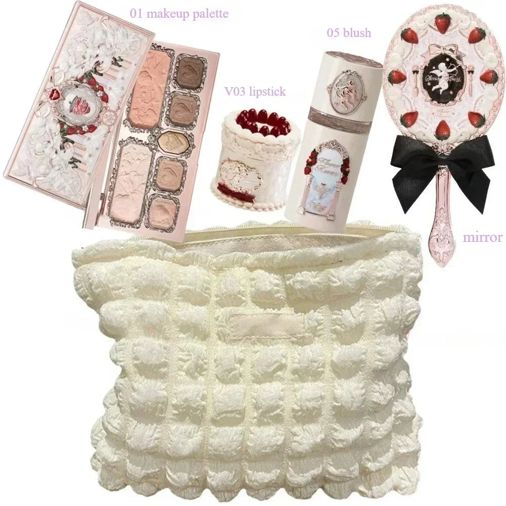 Flower Know Strawberry Cupid Makeup Gif Box Eyeshadow Liquid Cheeks Red Lips Clay Powder 9pcs/ set