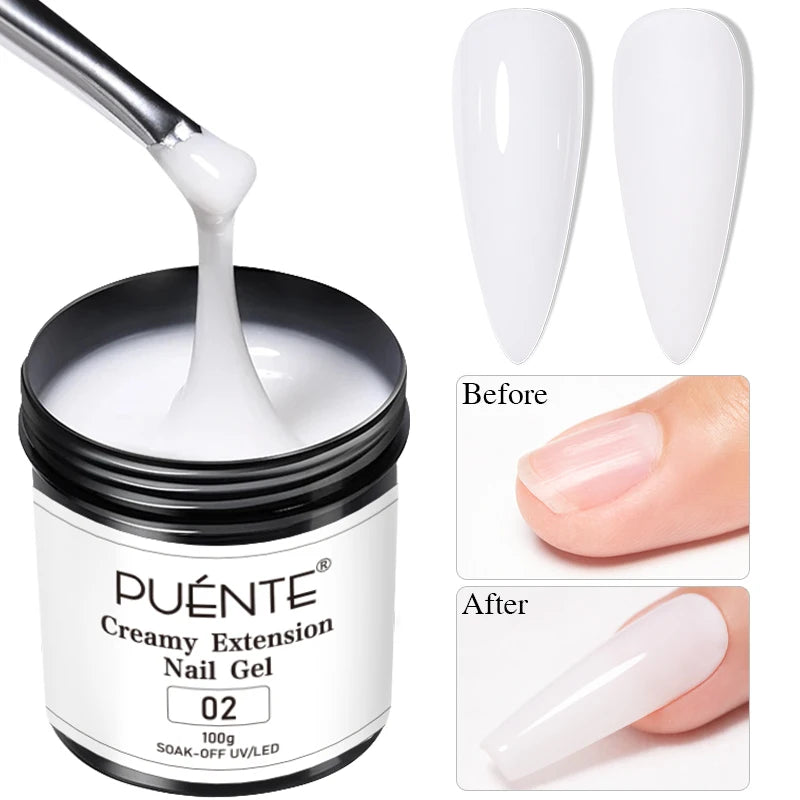 PUENTE 100g Creamy Extension Nail Gel Clear White Nude Pink Color Big Volume Builder Nail Gel Soak Off UV Gel For Nail Extension