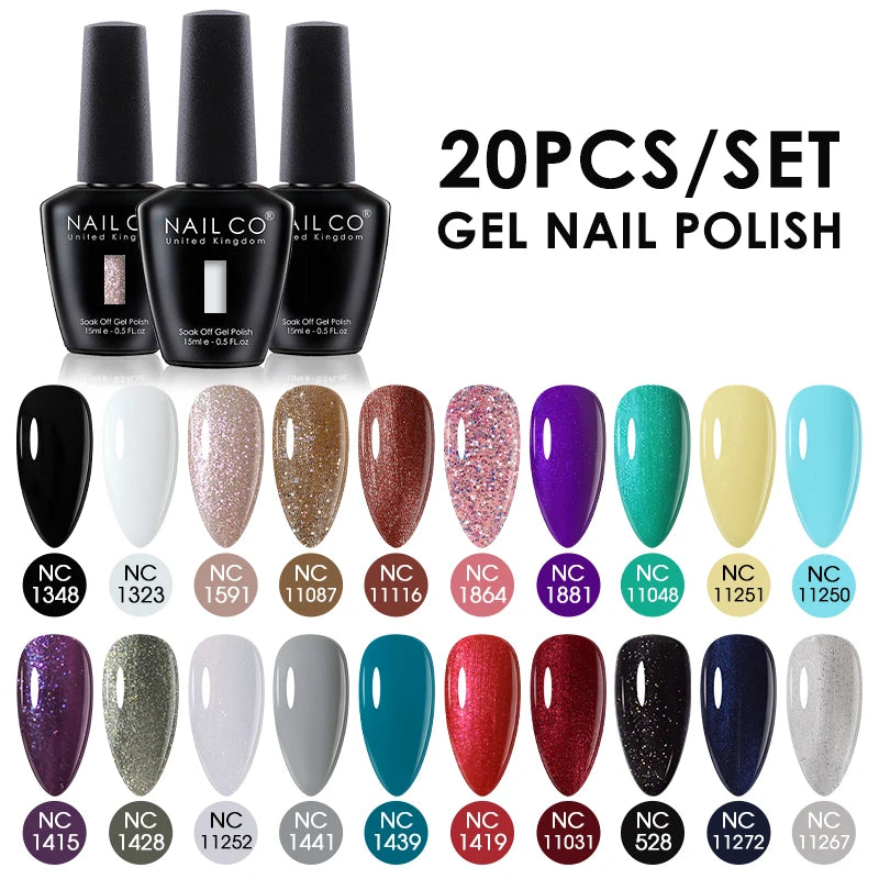 NAILCO 15ml 20/30pcs Gel Nail Polish Set Spring Summer Color UV Gel Nail Art All For Manicure  Gel Paint For DIY Professionals