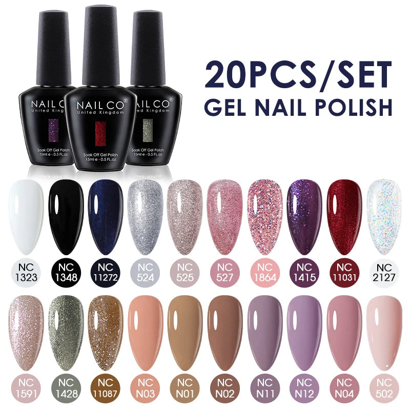 NAILCO 15ml 20/30pcs Gel Nail Polish Set Spring Summer Color UV Gel Nail Art All For Manicure  Gel Paint For DIY Professionals