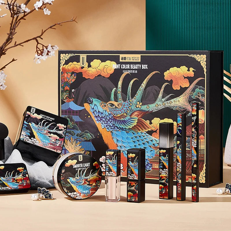 Moose Painted Color Zhenyan Makeup Set Nine-Piece Set Cosmetics Full Set Beauty Gift Box Christmas Valentine's Day Gift