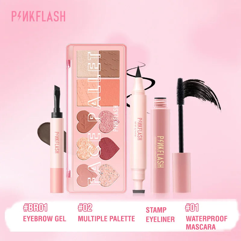 PINKFLASH 4 Pcs/Set Glitter Eyeshadow Palette Natural Eye Brow Wax Eyebrow Enhancer Waterproof Mascara Eyelash Makeup Cosmetics