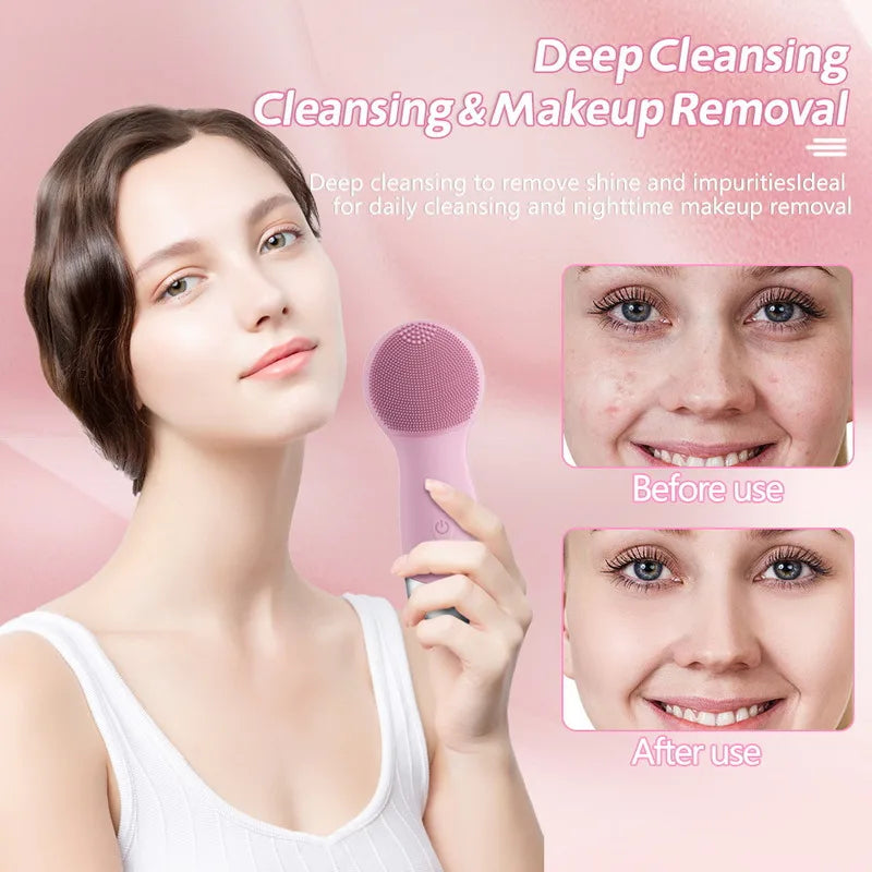 Electric Silicone Pore Cleaner Face Washing Device Household Sonic Facial Cleanser Ultrasonic Vibration Facial Cleansing Brushes