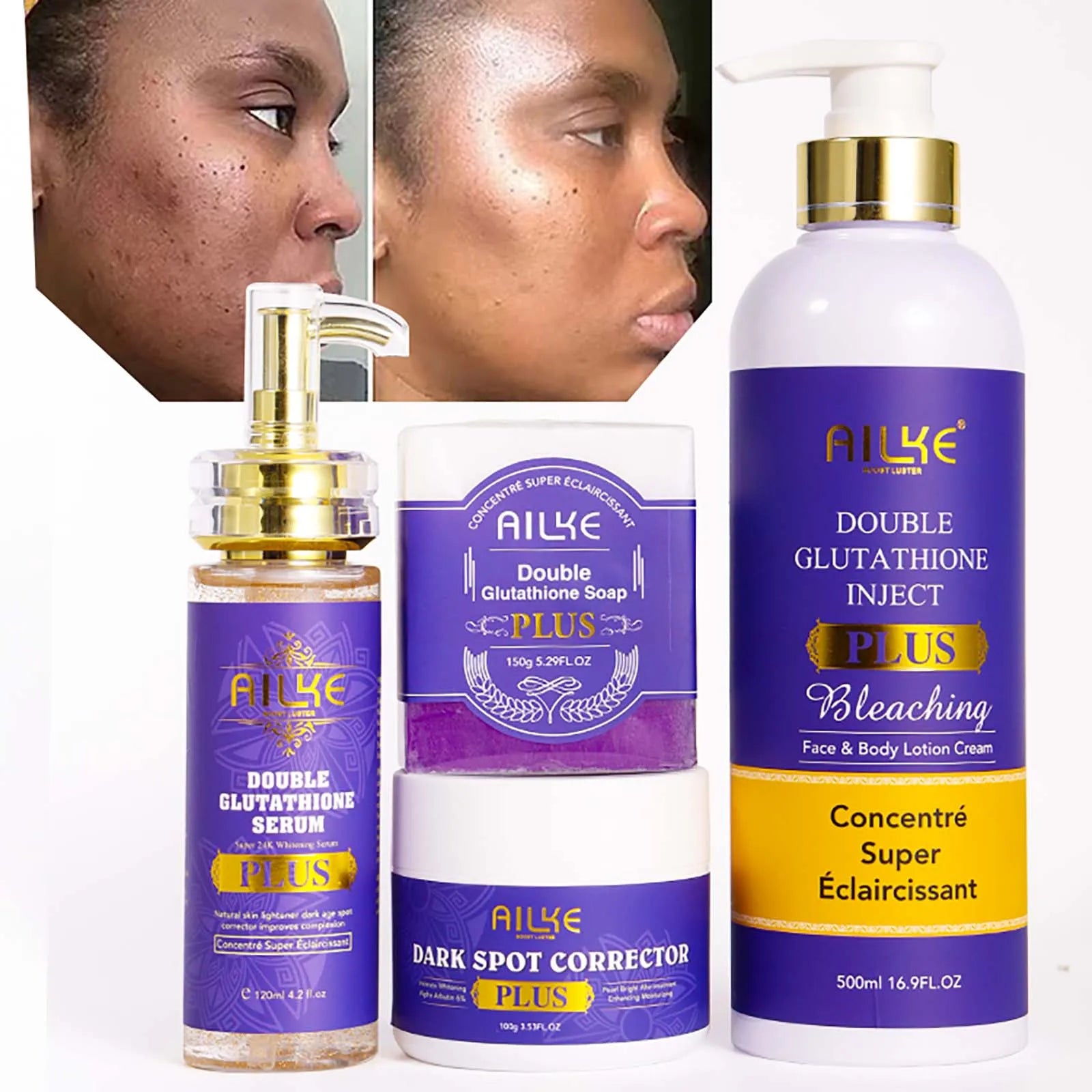 AILKE Glutathione Brightening Range, Lightening , Moisturizing, Hydration, Clean Stains, Even Skin tone, Improve Dull Skin
