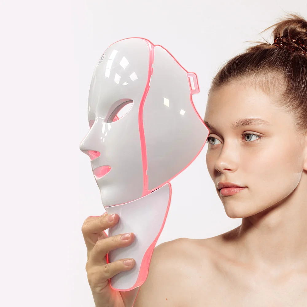 Wireless LED Face Mask with 7 Colors Red Light Therapy for Face-Neck Skin Repair USB Rechargeable Photon Mask