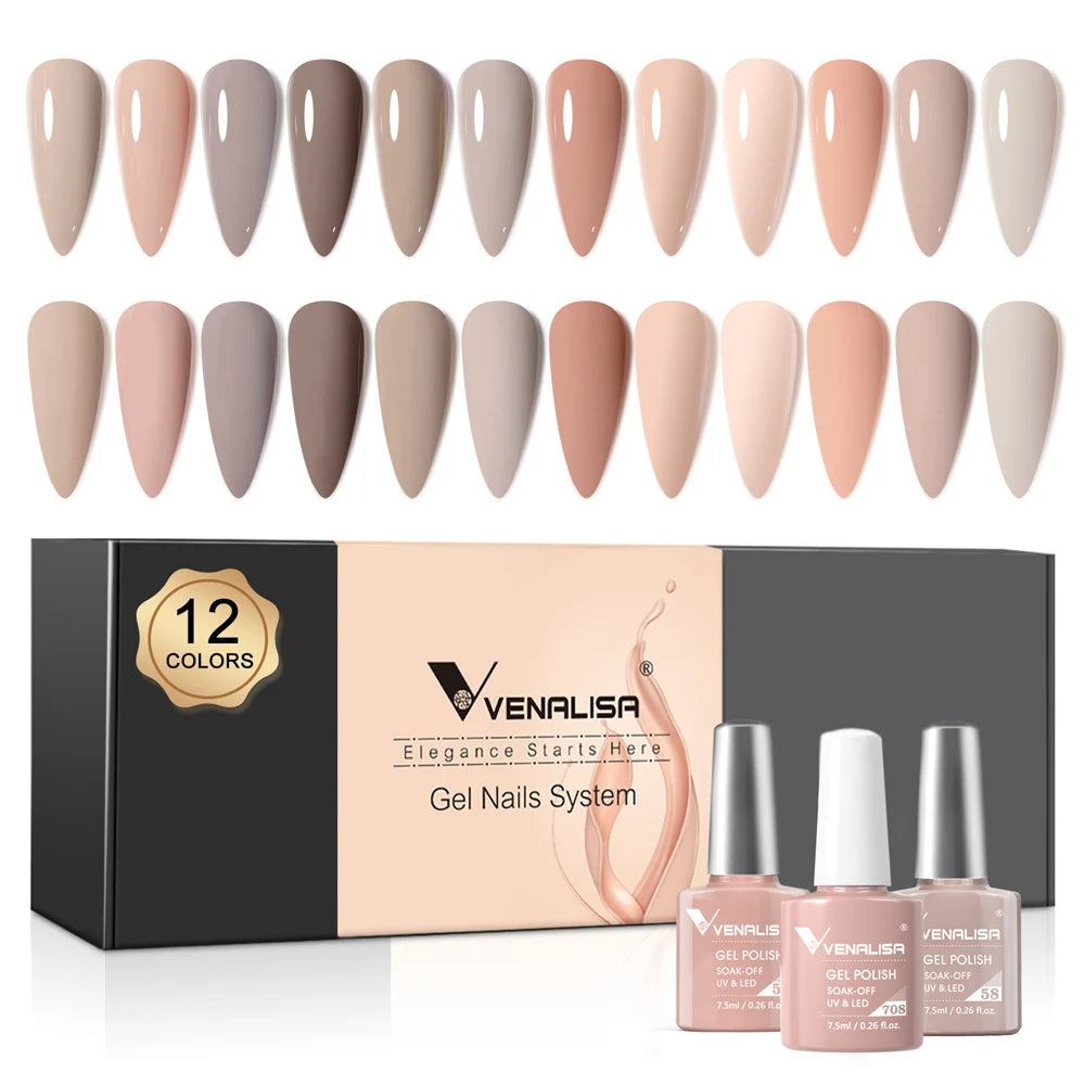 12pcs/kit Venalisa Nail Gel Polish Brown Earth Gorgeous Color Series Hema Free Perfectly Pigmented Nail Salon Gel Lacquer