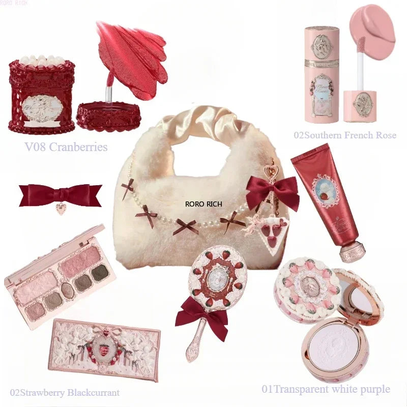 Flower Knows Strawberry Cupid Collection Makeup Set Sweetheart Gift Set Lip Mud Liquid Blush Face Palette All In One Make Up Kit