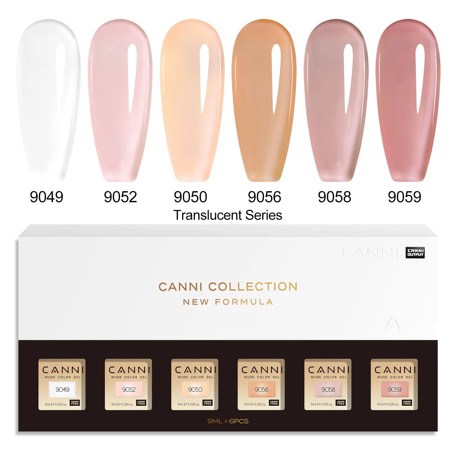 CANNI HEMA FREE Nail Gel Polish VIP Kit Jelly Amber Color Collection Semi Permanent French Nail Gorgeous Color 9ml*6pcs/set